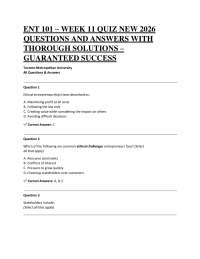 ENT 101 – WEEK 11 QUIZ NEW 2026 QUESTIONS AND ANSWERS WITH THOROUGH SOLUTIONS – GUARANTEE