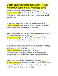 Death Investigation Final Exam (Roth) Actual Questions and Answers 2026