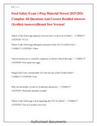Food Safety Exam 1 Prep Material 20252026 Verified Questions & Answers