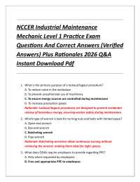 NCCER Industrial Maintenance Mechanic Level 1 Practice Exam Questions And Correct Answer