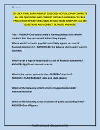 CFI CBCA Final Exam Newest 20252026 Actual Exam Study Guide