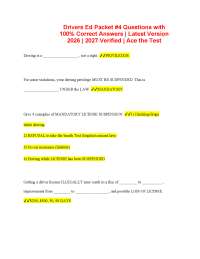 Drivers Ed Packet #4 Questions with 100% Correct Answers | Latest Version 2026 | 2027 Veri