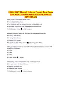 2026/2027 Hawaii Drivers Permit Test Exam Over View Material Questions and Answers (RATED
