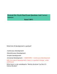 Westcott Dev Psych Final Exam Questions And Correct Answers Rated 100%