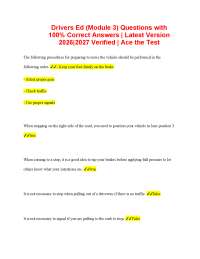 Drivers Ed (Module 3) Questions with 100% Correct Answers | Latest Version 2026|2027 Verif