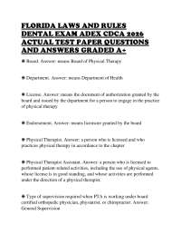 FLORIDA LAWS AND RULES DENTAL EXAM ADEX CDCA 2026 ACTUAL TEST PAPER QUESTIONS AND ANSWERS