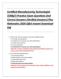 Certified Manufacturing Technologist (CMfgT) Practice Exam Questions And Correct Answers