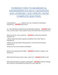 INTRODUCTION TO BIOMEDICAL ENGINEERING EXAM #1 – QUESTIONS AND ANSWERS 2026 UPDATE WITH CO
