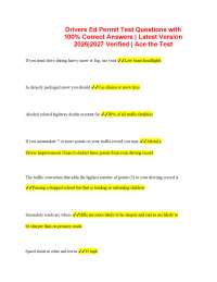 Drivers Ed Permit Test Questions with 100% Correct Answers | Latest Version 2026|2027 Veri