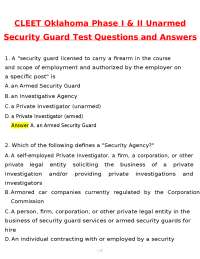 CLEET Oklahoma Phase I & II Unarmed Security Guard Test Latest 2026 Questions and Answers