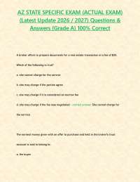 AZ STATE SPECIFIC EXAM (ACTUAL EXAM) (Latest Update 2026 / 2027) Questions & Answers {Gra