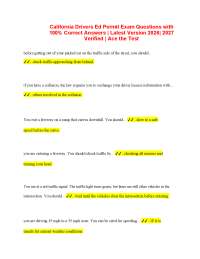 Drivers Ed Questions with 100% Correct Answers | Latest Version | Verified | Ace the Test