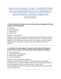 WGU D218 MXM2 TASK 2 – REFLECTION ON LEADERSHIP SKILLS & MINDSET 2026 UPDATE – COMPLETE SO