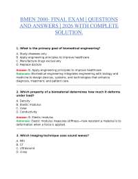 BMEN 2000 FINAL EXAM – QUESTIONS AND ANSWERS 2026 WITH COMPLETE SOLUTION