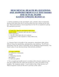 HESI Mental Health RN Practice Questions & Answers Test Bank Latest Update 2026