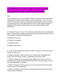 Leadership Final Exam Study Guide Questions With Verified Answers