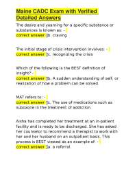Maine CADC Exam with Verified Detailed Answers