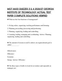 MGT 6655 QUIZZES 5 & 6 2026/27 GEORGIA INSTITUTE OF TECHNOLOGY ACTUAL TEST PAPER COMPLETE