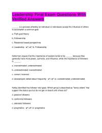 Leadership Final Exam Questions With Verified Answers