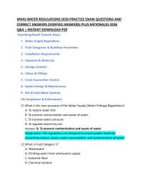 WRAS WATER REGULATIONS 2026 PRACTICE EXAM QUESTIONS AND CORRECT ANSWERS (VERIFIED ANSWERS