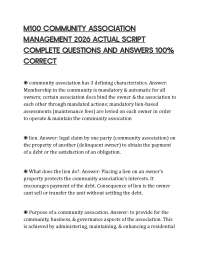 M100 COMMUNITY ASSOCIATION MANAGEMENT 2026 ACTUAL SCRIPT COMPLETE QUESTIONS AND ANSWERS 10