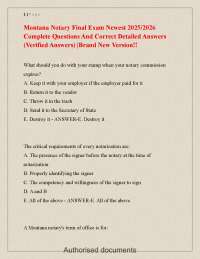 Montana Notary Final Exam Guide 20252026 – Complete Verified Questions and Answers