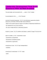 Leadership Development Final Exam Questions With Verified Answers