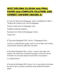 WSET DIPLOMA D2 EXAM 2025 FINAL PAPER 2026 COMPLETE SOLUTIONS AND CORRECT ANSWERS GRADED A