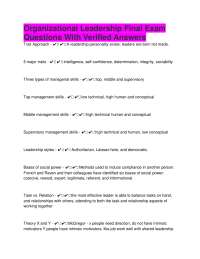 Organizational Leadership Final Exam Questions With Verified Answers