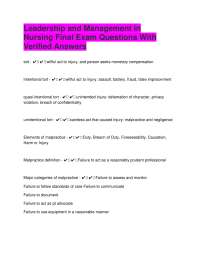 Leadership and Management in Nursing Final Exam Questions With Verified Answers