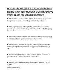 MGT 6655 QUIZZES 5 & 6 2026/27 GEORGIA INSTITUTE OF TECHNOLOGY COMPREHENSIVE STUDY GUIDE S