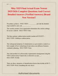 MISY 5325 Final Exam Guide 20252026 – Verified Questions and Detailed Answers