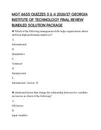 MGT 6655 QUIZZES 5 & 6 2026/27 GEORGIA INSTITUTE OF TECHNOLOGY FINAL REVIEW BUNDLED SOLUTI