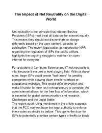 The Impact of Net Neutrality on the Digital World