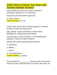 CADC Ethics Practice Test Exam with Verified Detailed Answers