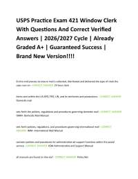USPS Practice Exam 421 Window Clerk With Questions And Correct Verified Answers | 2026/2