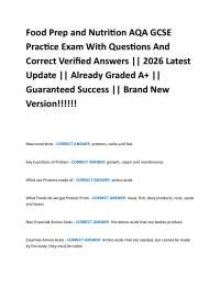 Food Prep and Nutrition AQA GCSE Practice Exam With Questions And Correct Verified Answe