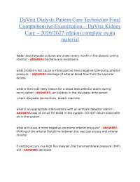 DaVita Dialysis Patient Care Technician Final Comprehensive Exam 2026/2027 | Complete Stud
