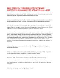 D265 CRITICAL THINKING EXAM REVIEWED QUESTIONS AND ANSWERS UPDATED 2024 - 2025