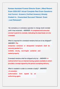 Kansas Assistant Funeral Director Exam || Most Recent Exam 2026-2027 Actual Complete Real