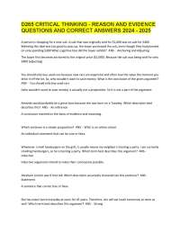 D265 CRITICAL THINKING - REASON AND EVIDENCE QUESTIONS AND CORRECT ANSWERS 2024 - 2025