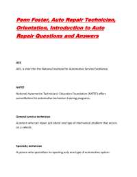 Penn Foster, Auto Repair Technician, Orientation, Introduction to Auto Repair Q&As