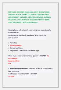SERVSAFE MANAGER EXAM 2026|| MOST RECENT EXAM 2026-2027 ACTUAL COMPLETE REAL EXAM QUESTIO