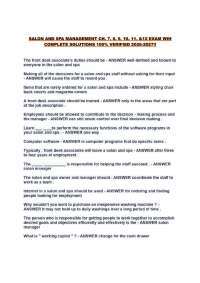 SALON AND SPA MANAGEMENT CH. 7, 8, 9, 10, 11, &12 EXAM WIH COMPLETE SOLUTIONS