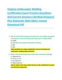 Virginia Underwater Welding Certification Exam Practice Questions And Correct Answers (V