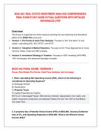 BUSI 443: REAL ESTATE INVESTMENT ANALYSIS COMPREHENSIVE FINAL EXAM STUDY GUIDE ACTUAL QUE