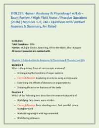 BIOL251: Human Anatomy & Physiology I w/Lab – Exam Review / High-Yield Notes