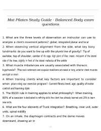 Mat Pilates Study Guide - Balanced Body exam questions