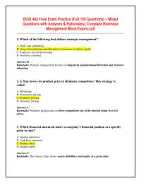 BUSI 443 Final Exam Practice (Full 150 Questions) – Mixed Questions with Answers & Ration