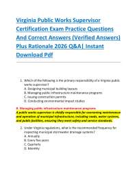 Virginia Public Works Supervisor Certification Exam Practice Questions And Correct Answe